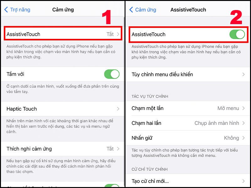 Gạt sang phải để bật AssistiveTouch